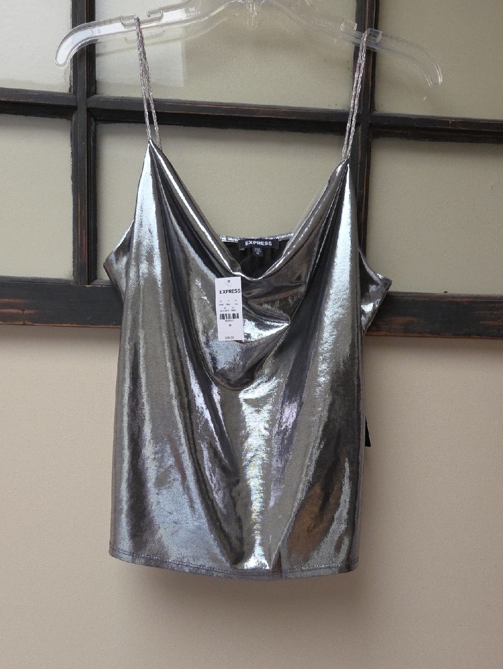 Express Metallic Silver Cowl Neck Camisole